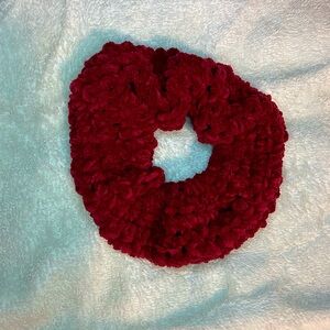 Crocheted Velour Hair Scrunchie In Dark Cherry Red